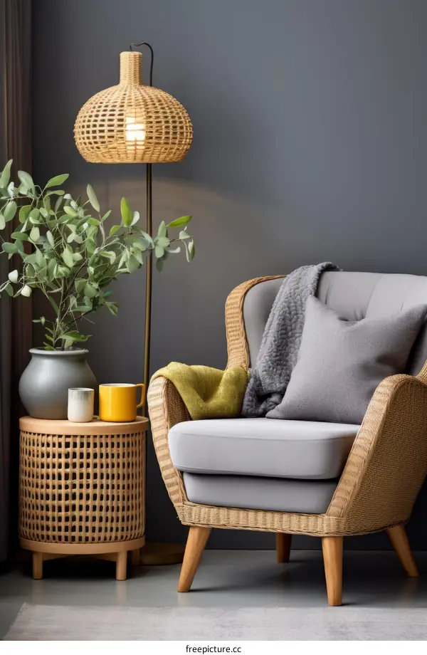 A Comfortable Rattan Chair in a Modern Living Room