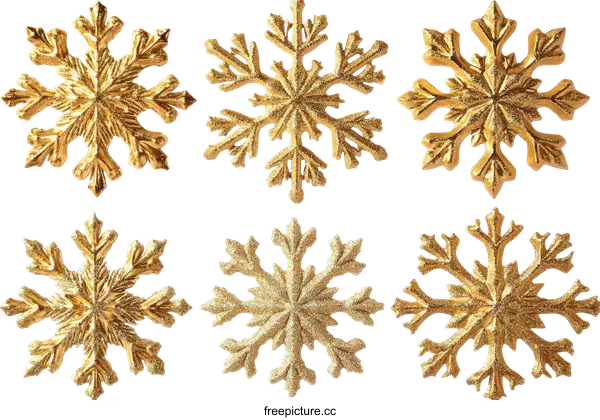 [Transparent Background PNG]Golden Glitter Snowflakes Collection