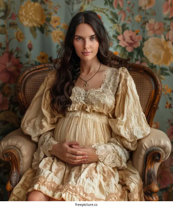 Pregnant Woman in Vintage Dress