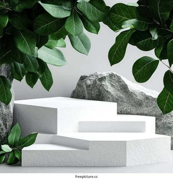 Abstract Minimalist Display Podium with Greenery