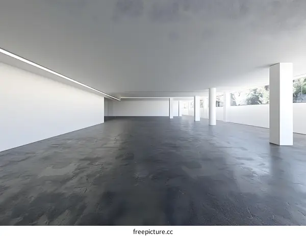 Empty Large Space Interior Design White Walls Grey Floor