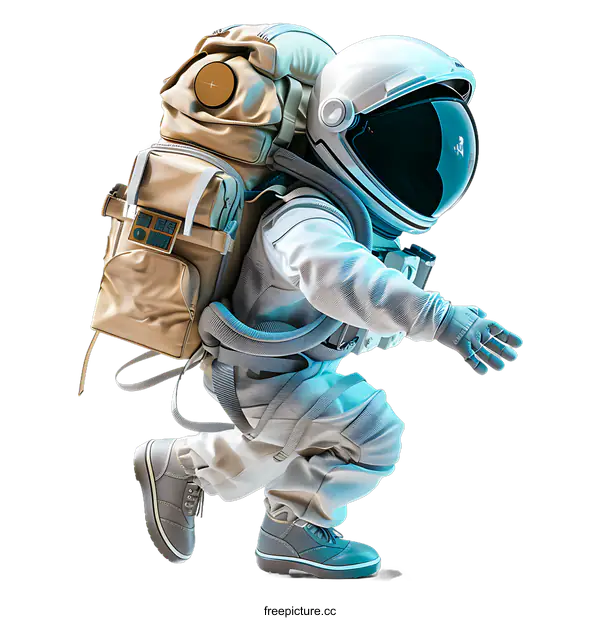 [Transparent Background PNG]Astronaut in Spacesuit with Backpack Walking in Space