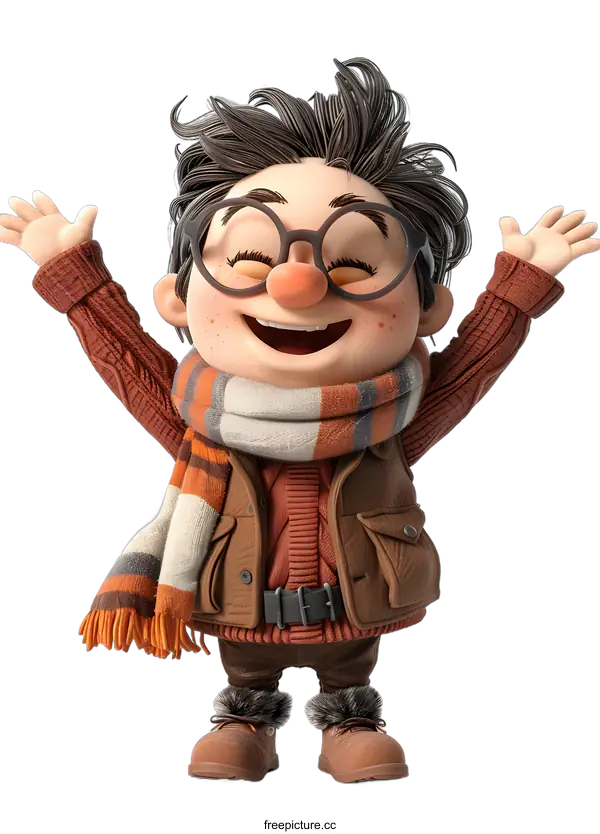 [Transparent Background PNG]Happy Cartoon Character Wearing Winter Outfit