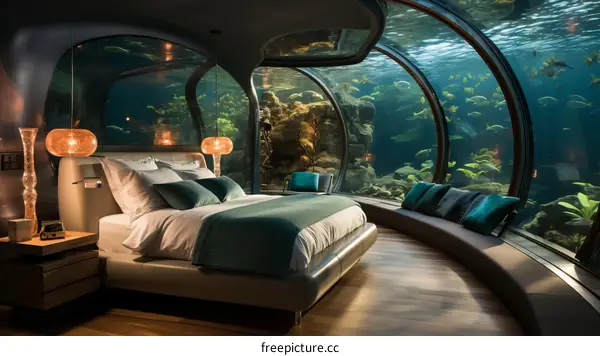 Luxury Underwater Hotel Suite with Panoramic Ocean Views