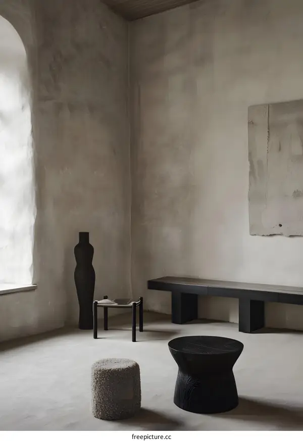 Minimalist Interior Design with Black Wooden Furniture