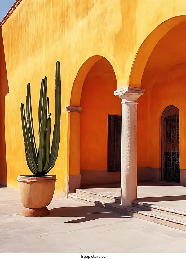 Yellow Wall with Archway and Cactus