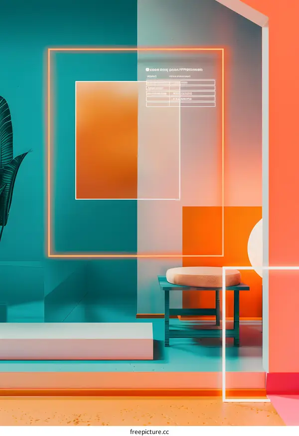 Abstract Minimalist 3D Render with Orange and Teal Colors
