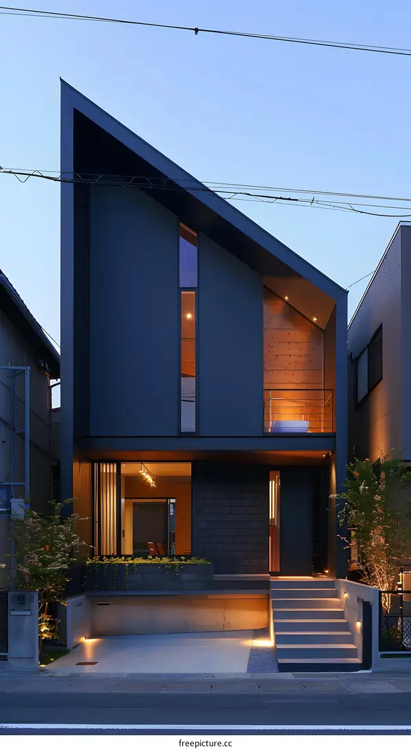 Modern House Design with Triangular Roof and  Balcony