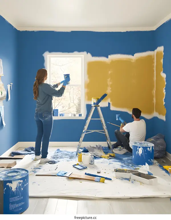 Couple Painting a Room Together in Their New Home