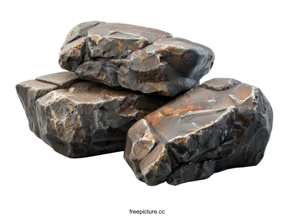 [Transparent Background PNG]Three gray rocks isolated on black background