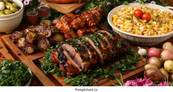 Roasted leg of lamb with vegetables