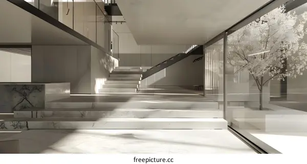 Modern Minimalist Interior Design with White Marble Staircase