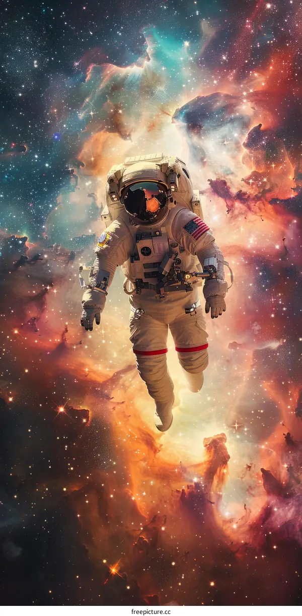 Astronaut Floating in Space Surrounded by Stars and Nebulae