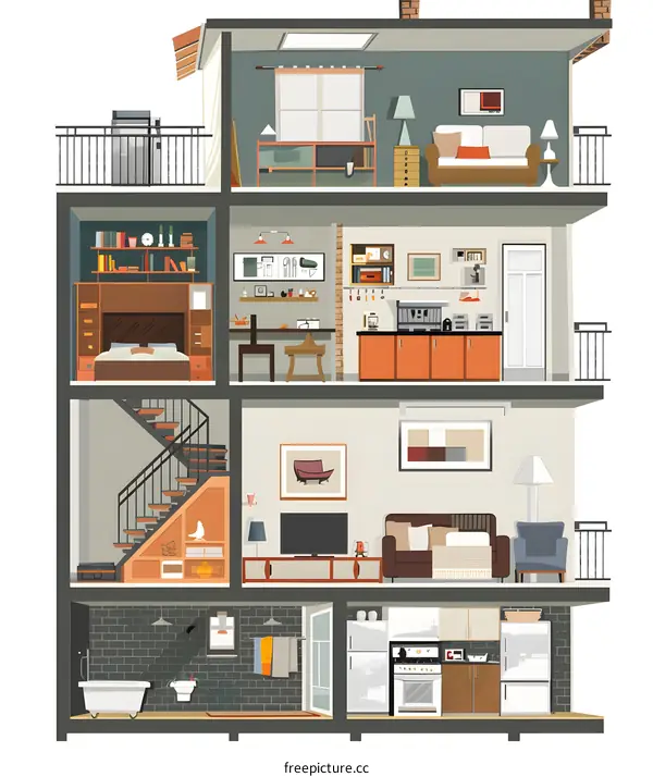 Interior Design Illustration of a Multi-Level Home