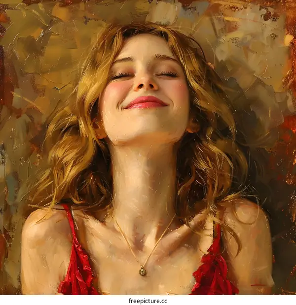 Portrait of a Smiling Woman with Red Dress