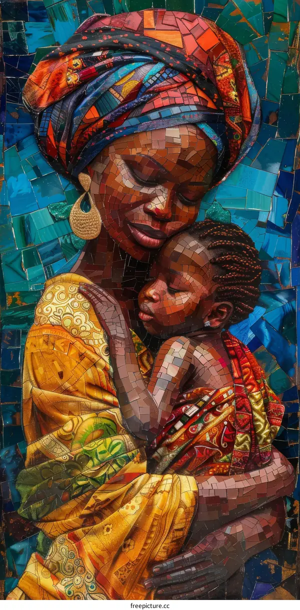 An African mother and child with colorful head wrap