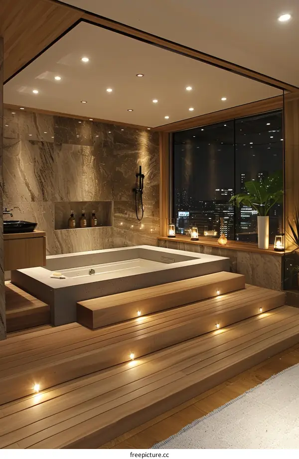 Luxury Modern Wooden Deck Hot Tub Spa Interior