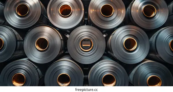 Steel Mill: Rolls of Steel Awaiting Processing