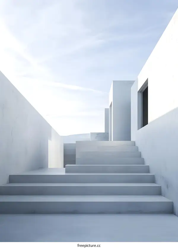 Minimalist Concrete Staircase Design With Sky Background