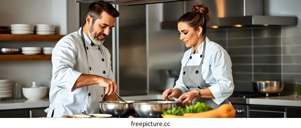 Two Chefs Preparing Food in the Kitchen