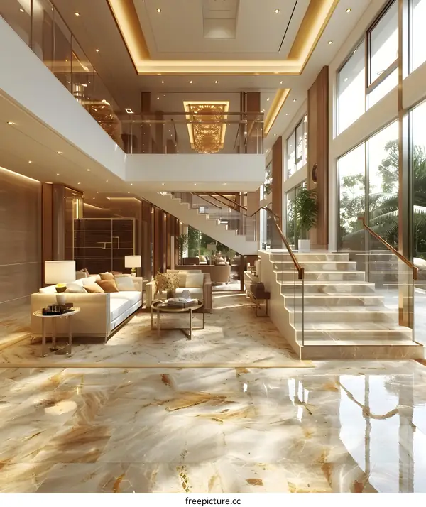 Modern Luxury Living Room Interior Design With Staircase