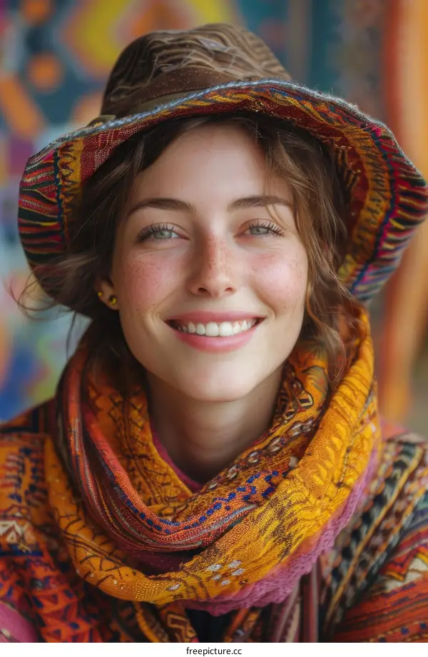 Smiling young woman with hat and scarf