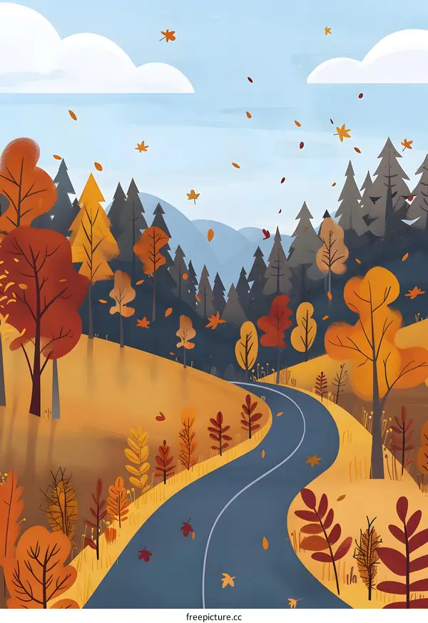 Autumn Road Through the Forest