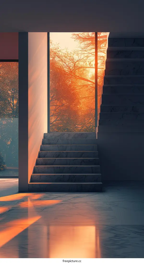 Marble stairs bathed in warm sunlight