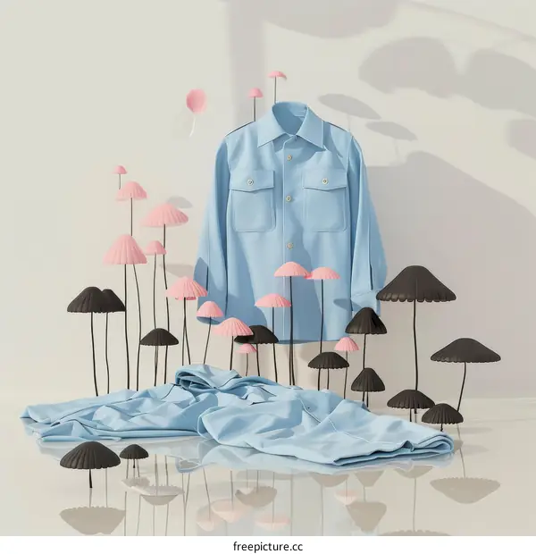 Blue Clothing with Pink and Black Mushrooms