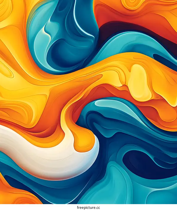 Abstract Liquid Swirling Design in Blue Orange and Yellow