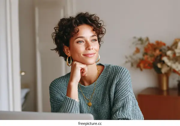 Thoughtful Woman in a Cozy Sweater