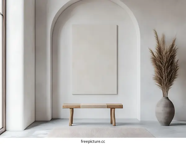 Minimalist Interior Design with Archway and Wooden Bench