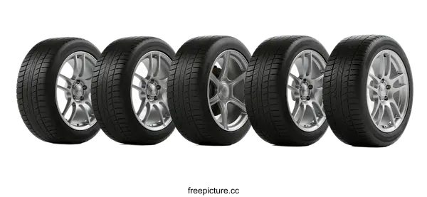 [Transparent Background PNG]A Set of Five Car Tires Arranged in a Row