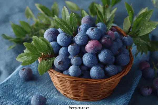 Fresh Blueberries in a Wicker Basket