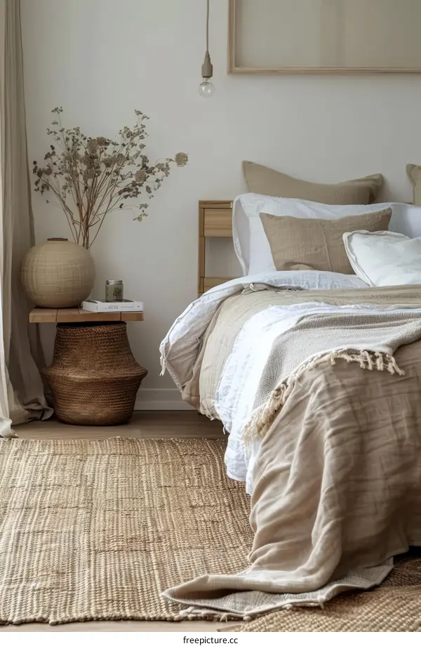 Cozy Bedroom with Neutral Colors and Natural Materials