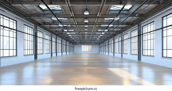 Industrial Building with Windows and Lights