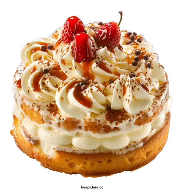 [Transparent Background PNG]Delicious cake with whipped cream and berries