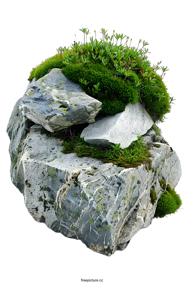 [Transparent Background PNG]Green Moss Growing on Rocks Isolated on White Background