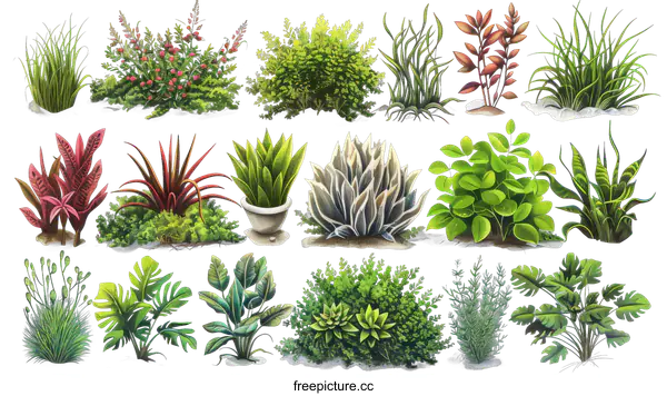 [Transparent Background PNG]Collection of Various Green Plants