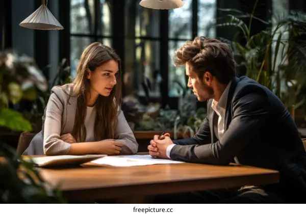 Two business people having a meeting in a cafe