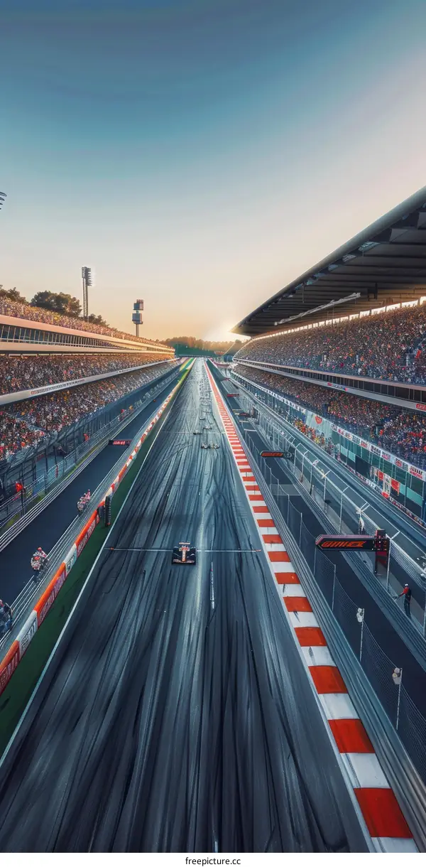 Formula One cars racing down a track