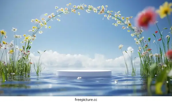 Floral Floating Platform in Watery Landscape