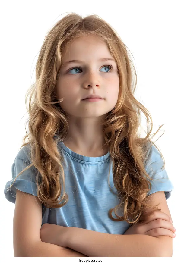 Portrait of a Blonde Little Girl with Blue Eyes