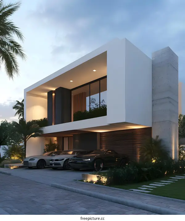 Modern Architecture House Design with Garage and Palm Trees