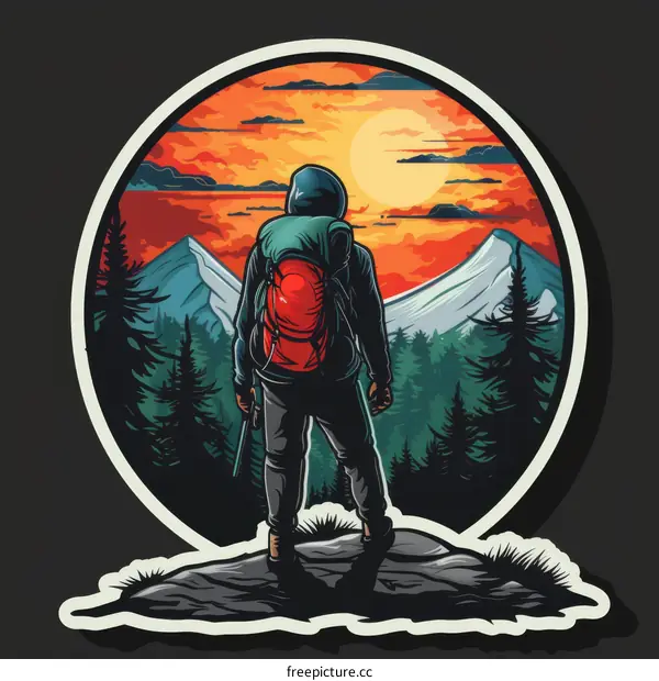 alone hiker watching sunset in the mountains