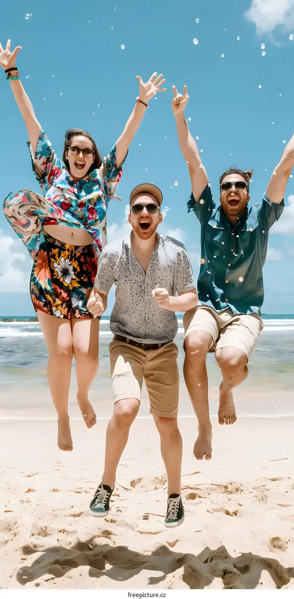 Friends Jumping on the Beach