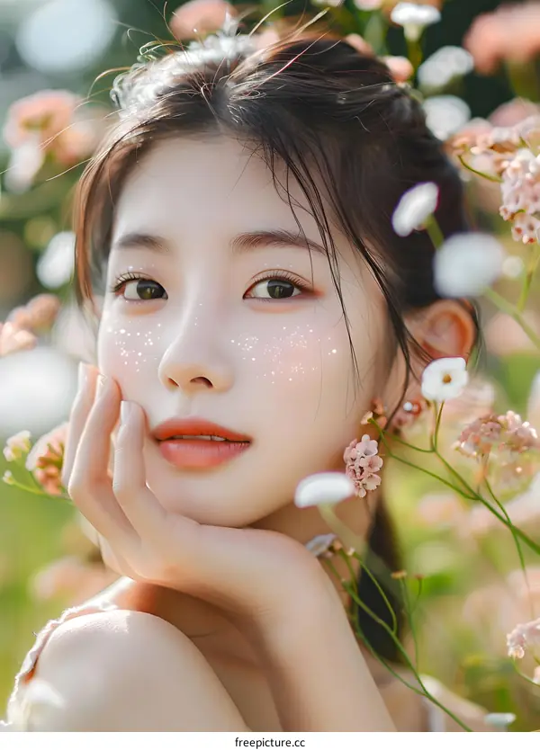 Asian Woman with Flowers in Her Hair