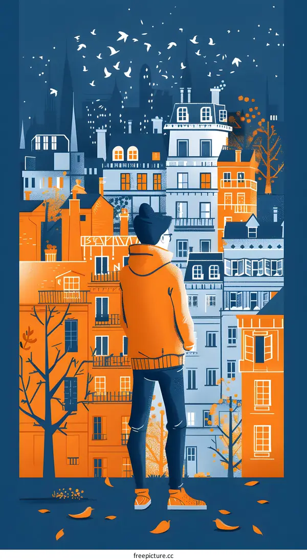 Man Standing in Front of Cityscape Illustration