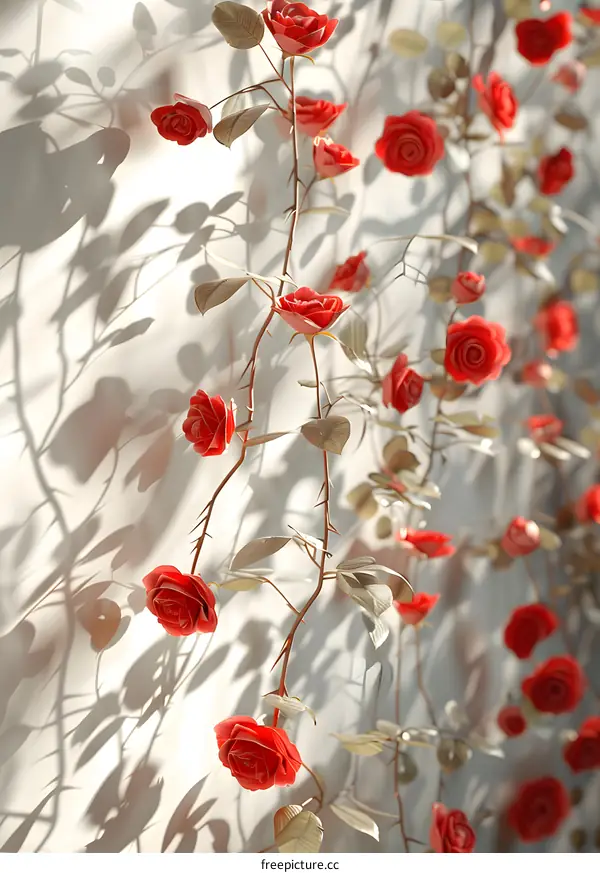Red roses hanging on the wall
