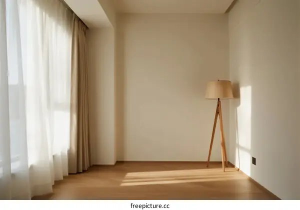 Empty room with natural light coming through sheer curtains